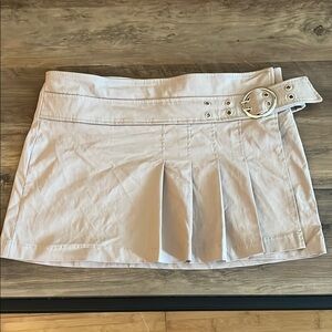 Urban Outfitters Beige Pleated Skater Skirt with Buckle